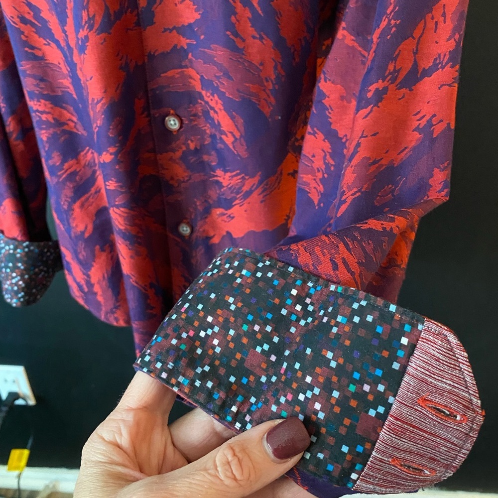 Robert Graham Red Purple Abstract Print Button Down Shirt Contrast Cuffs - Picture 2 of 10